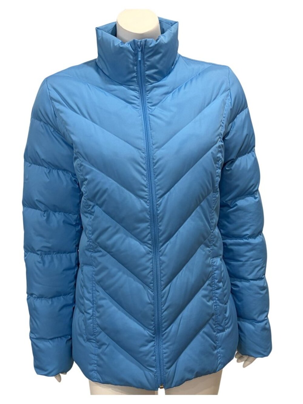 Lands End Quilted Down Puffer Jacket Womens S / T (Tall) Zip Up Stand Up Collar
